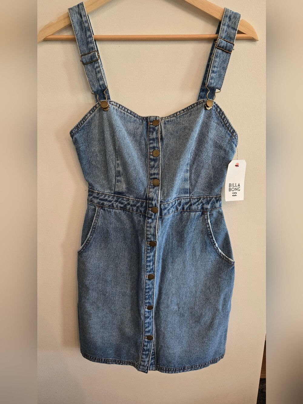 Billabong Blue Denim Button-Front Pinafore Dress